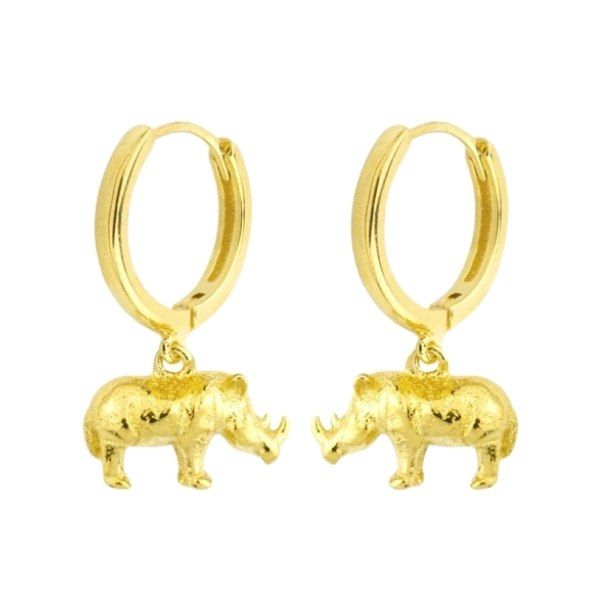Pendientes de aros dorados con rinoceronte